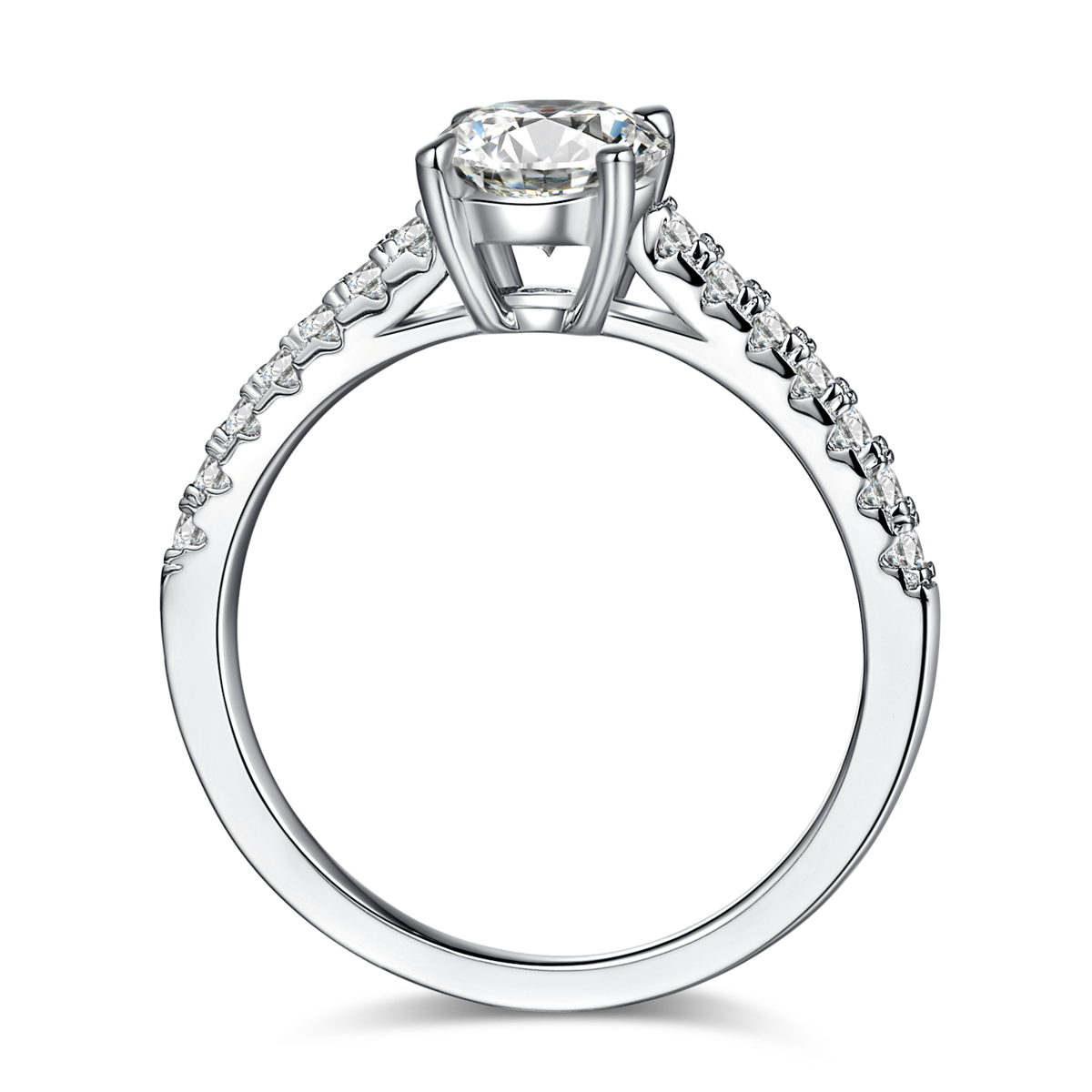 Micro inlaid round S925 silver plated white gold moissanite diamond women's ring 1.0 carat D-grade
